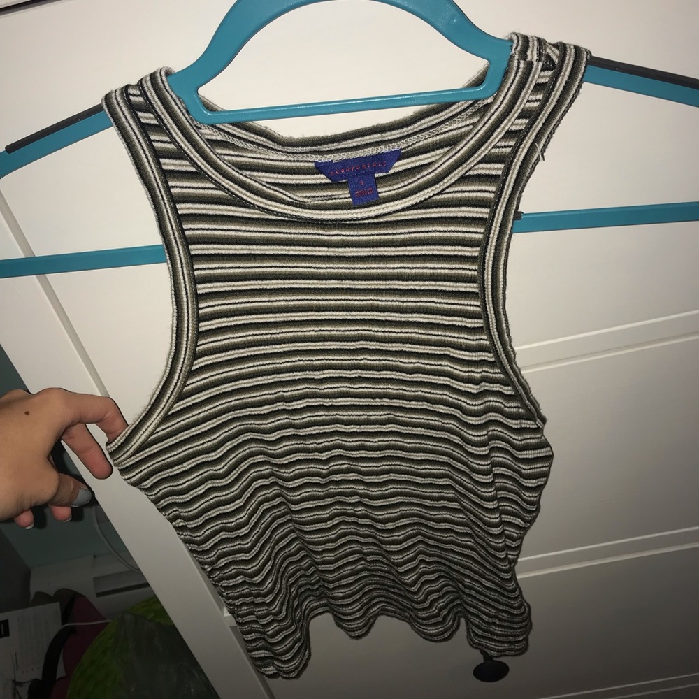 Green striped halter cropped top
